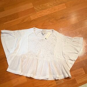 Anthropologie White Lace Detail Blouse